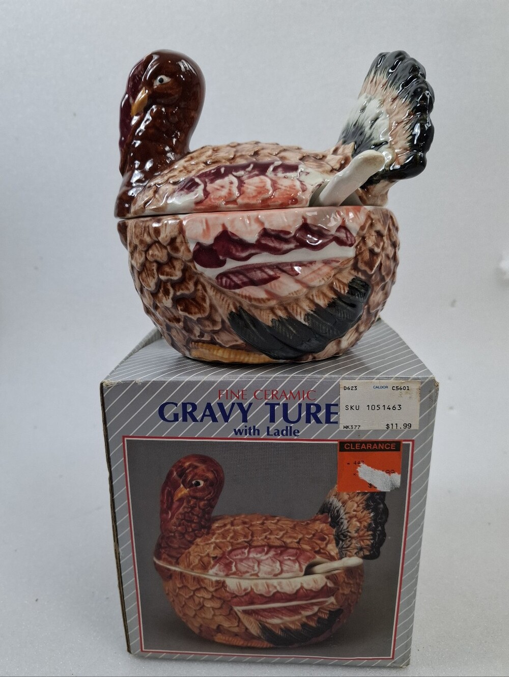 Vintage Ceramic Turkey Tureen Gravy Boat Hand Painted Thanksgiving Fall